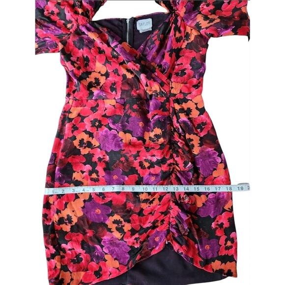 Saylor Alouette Red Floral Mini Dress Women's Size M Puff Sleeve Poppy Print - Picture 10 of 11